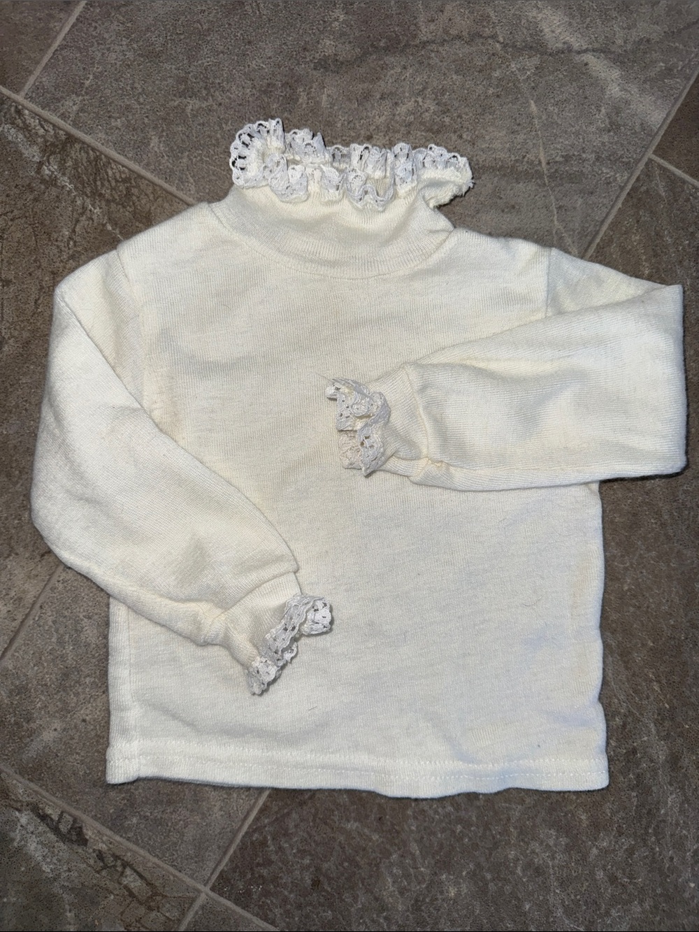 0/6m vintage Girls White Ruffle Neck & Cuff Long-Sleeve Top